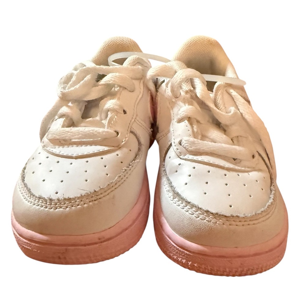 Nike White Baby Pink Perforated Toe Lace Up‎ Air Force Sneakers Size 7C